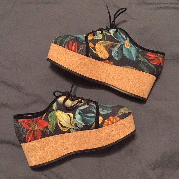 MINI MARKET TROPICAL FLORAL CORK PLATFORM SHOES - Picture 4 of 6